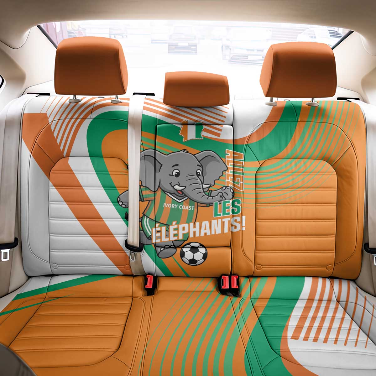Ivory Coast Football Back Car Seat Cover 2026 Allez Les Elephants Cute Mascot - Wonder Print Shop
