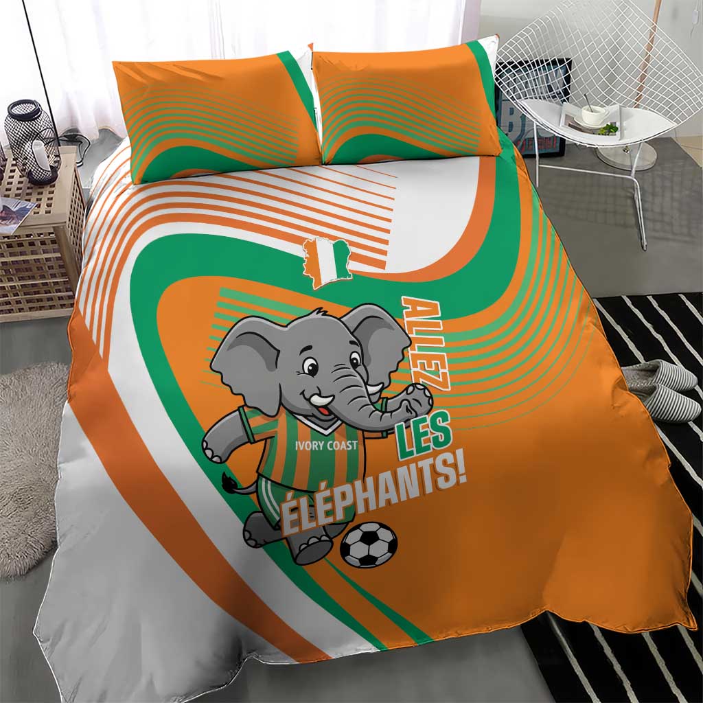 Ivory Coast Football Bedding Set 2026 Allez Les Elephants Cute Mascot - Wonder Print Shop