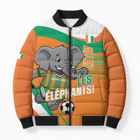 Custom Ivory Coast Football Bomber Puffer Jacket 2026 Allez Les Elephants Cute Mascot - Wonder Print Shop