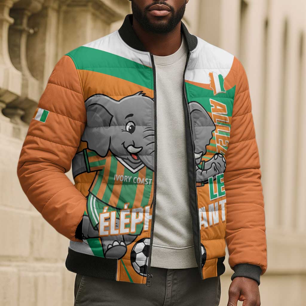 Custom Ivory Coast Football Bomber Puffer Jacket 2026 Allez Les Elephants Cute Mascot - Wonder Print Shop