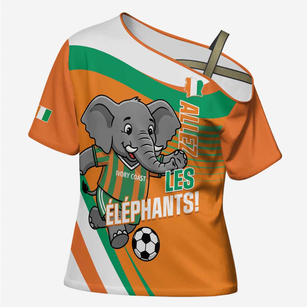 Custom Ivory Coast Football Cross Shoulder Shirt 2026 Allez Les Elephants Cute Mascot - Wonder Print Shop