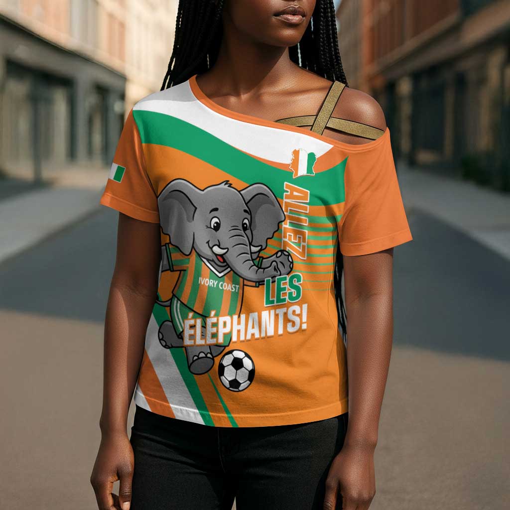 Custom Ivory Coast Football Cross Shoulder Shirt 2026 Allez Les Elephants Cute Mascot - Wonder Print Shop
