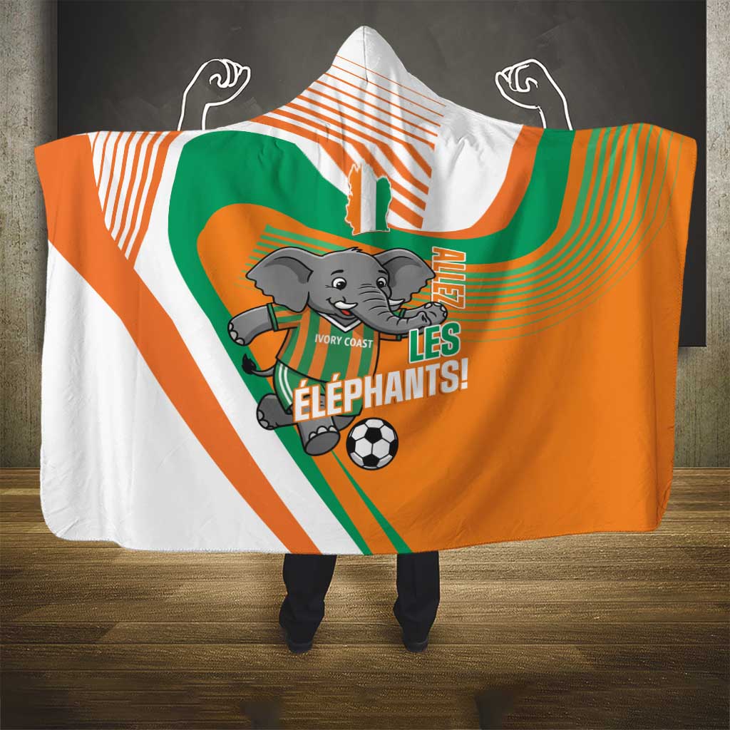 Ivory Coast Football Hooded Blanket 2026 Allez Les Elephants Cute Mascot - Wonder Print Shop