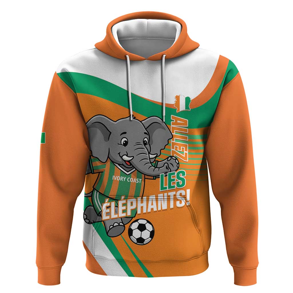 Custom Ivory Coast Football Hoodie 2026 Allez Les Elephants Cute Mascot - Wonder Print Shop