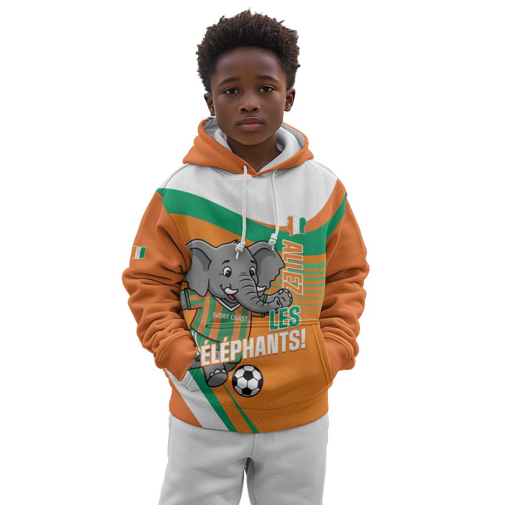 Custom Ivory Coast Football Kid Hoodie 2026 Allez Les Elephants Cute Mascot - Wonder Print Shop