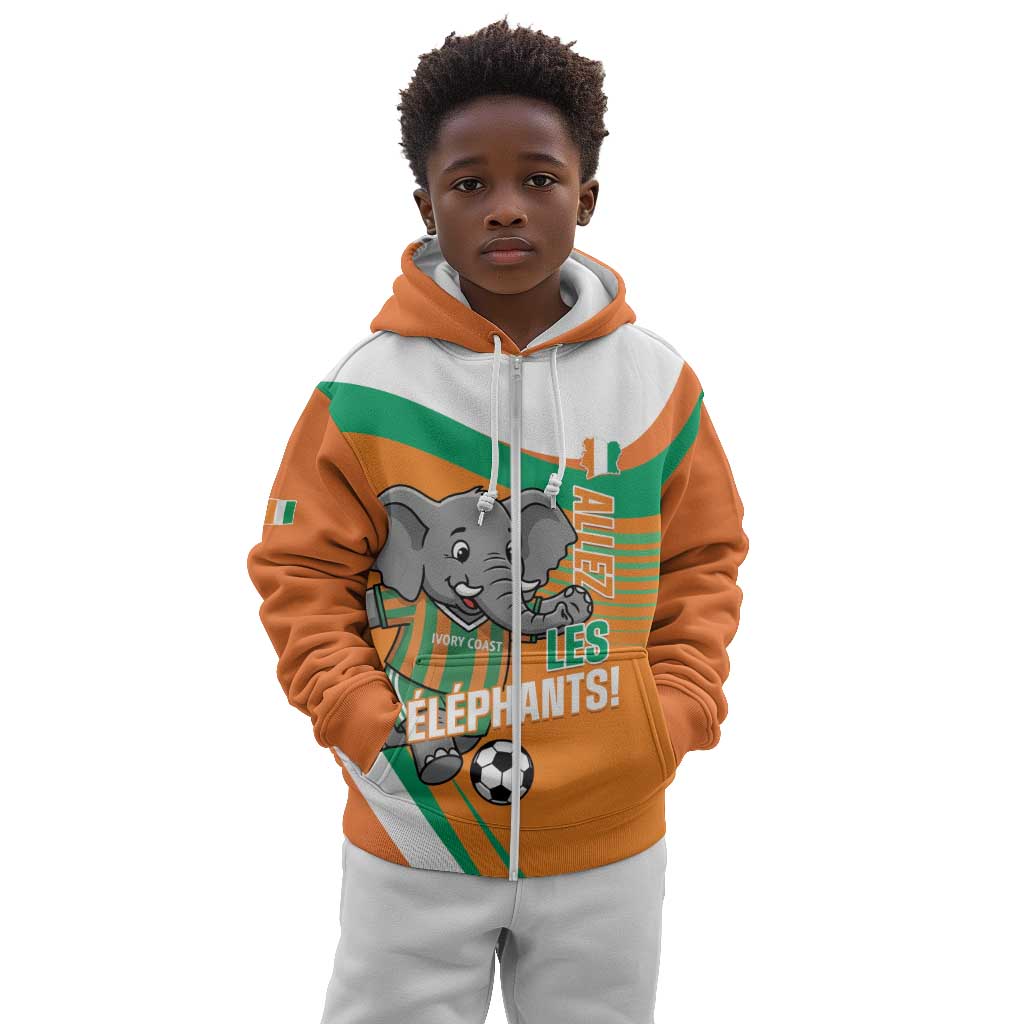 Custom Ivory Coast Football Kid Hoodie 2026 Allez Les Elephants Cute Mascot - Wonder Print Shop