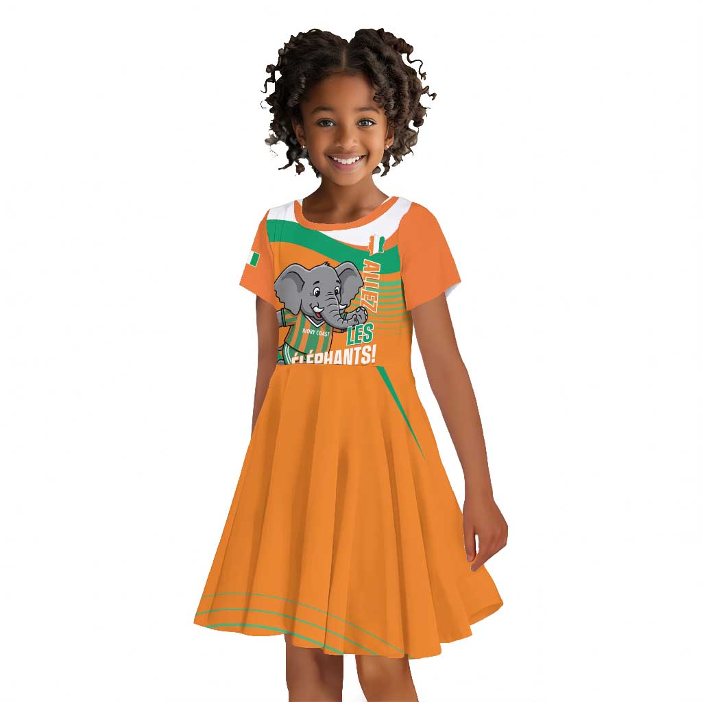 Custom Ivory Coast Football Kid Short Sleeve Dress 2026 Allez Les Elephants Cute Mascot LT14