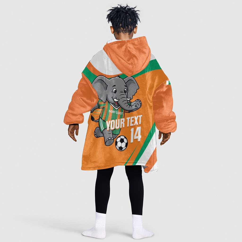 Custom Ivory Coast Football Kid Wearable Blanket Hoodie 2026 Allez Les Elephants Cute Mascot - Wonder Print Shop
