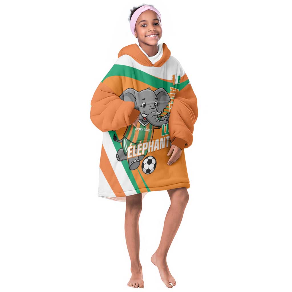 Custom Ivory Coast Football Kid Wearable Blanket Hoodie 2026 Allez Les Elephants Cute Mascot - Wonder Print Shop