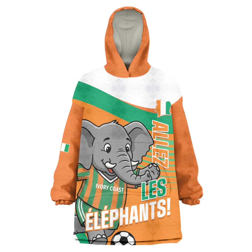 Custom Ivory Coast Football Kid Wearable Blanket Hoodie 2026 Allez Les Elephants Cute Mascot - Wonder Print Shop