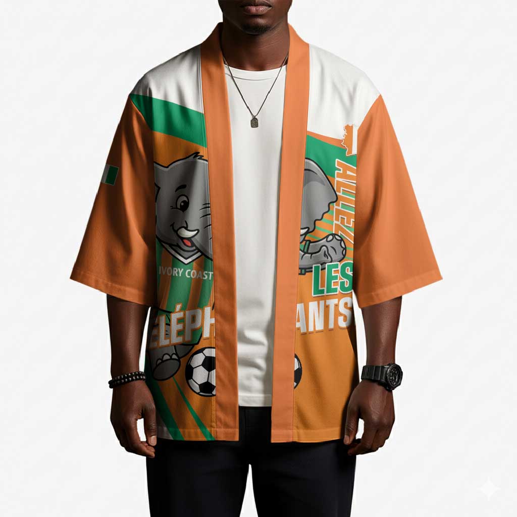 Custom Ivory Coast Football Kimono 2026 Allez Les Elephants Cute Mascot - Wonder Print Shop