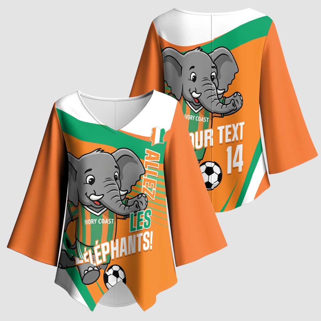 Custom Ivory Coast Football Kimono Sleeve Blouse 2026 Allez Les Elephants Cute Mascot - Wonder Print Shop