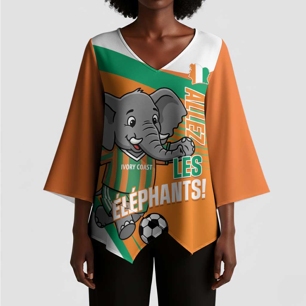 Custom Ivory Coast Football Kimono Sleeve Blouse 2026 Allez Les Elephants Cute Mascot - Wonder Print Shop
