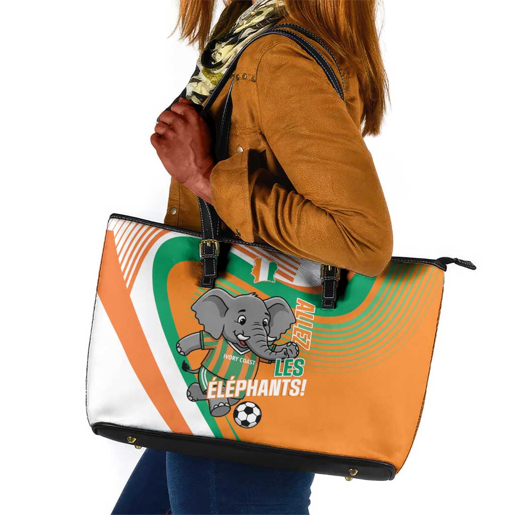Ivory Coast Football Leather Tote Bag 2026 Allez Les Elephants Cute Mascot - Wonder Print Shop