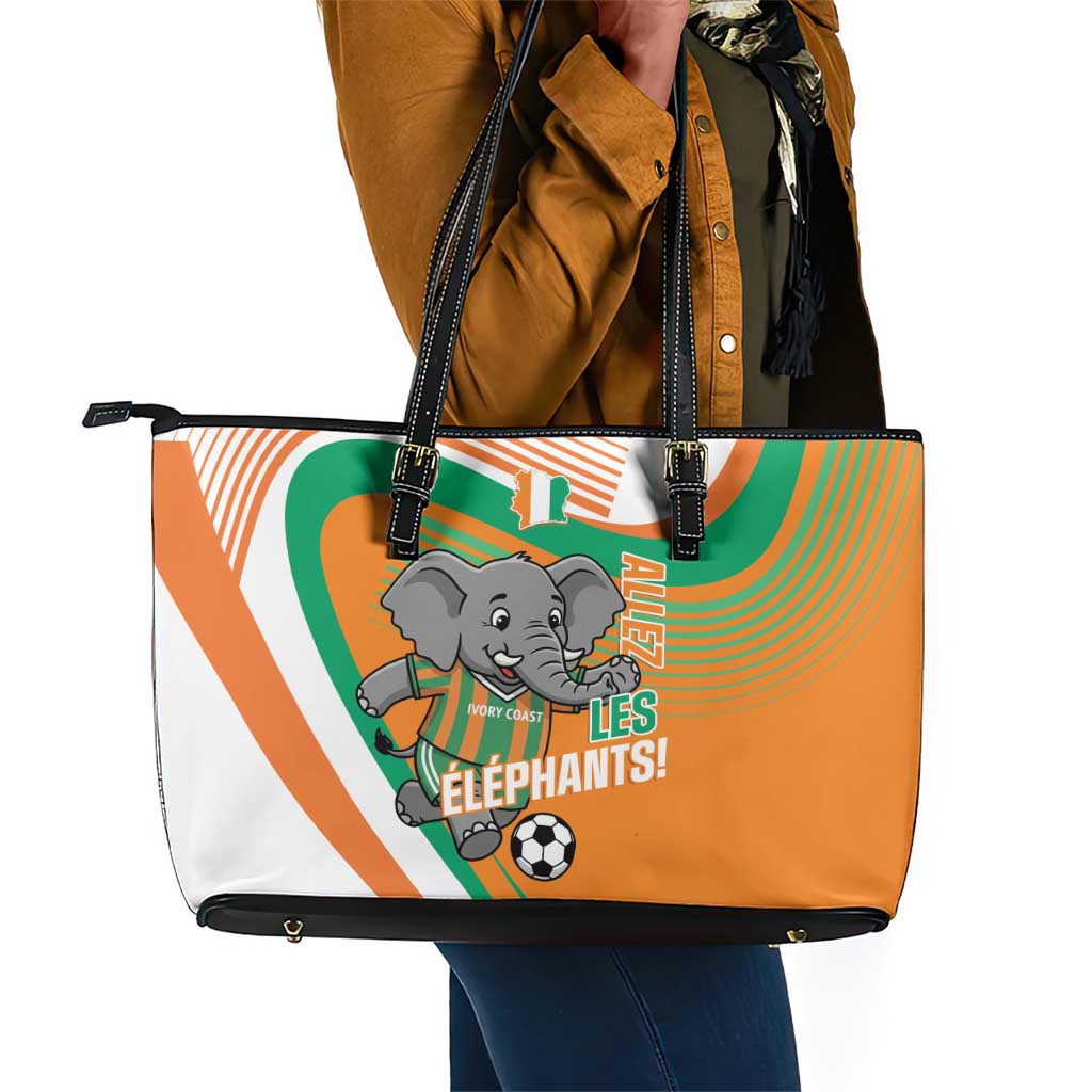 Ivory Coast Football Leather Tote Bag 2026 Allez Les Elephants Cute Mascot - Wonder Print Shop