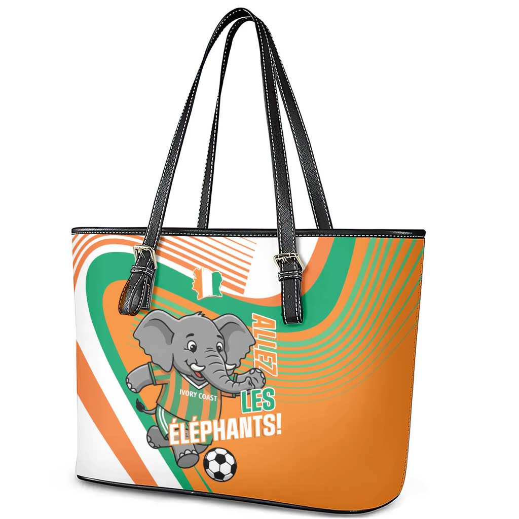 Ivory Coast Football Leather Tote Bag 2026 Allez Les Elephants Cute Mascot - Wonder Print Shop
