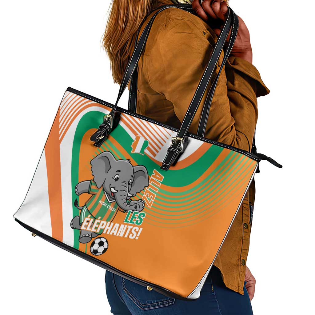 Ivory Coast Football Leather Tote Bag 2026 Allez Les Elephants Cute Mascot - Wonder Print Shop