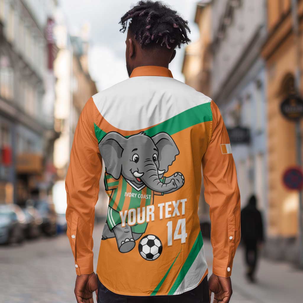 Custom Ivory Coast Football Long Sleeve Button Shirt 2026 Allez Les Elephants Cute Mascot - Wonder Print Shop