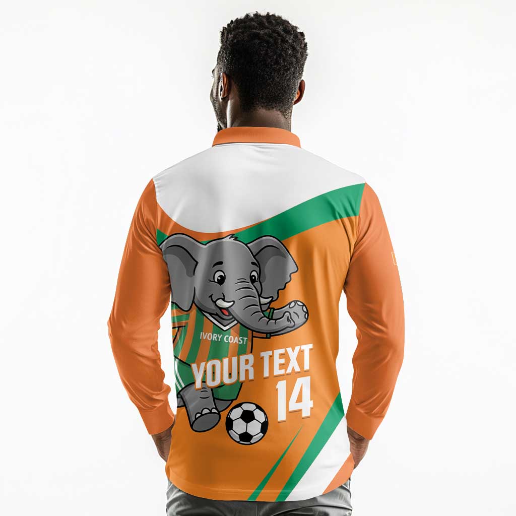 Custom Ivory Coast Football Long Sleeve Polo Shirt 2026 Allez Les Elephants Cute Mascot - Wonder Print Shop