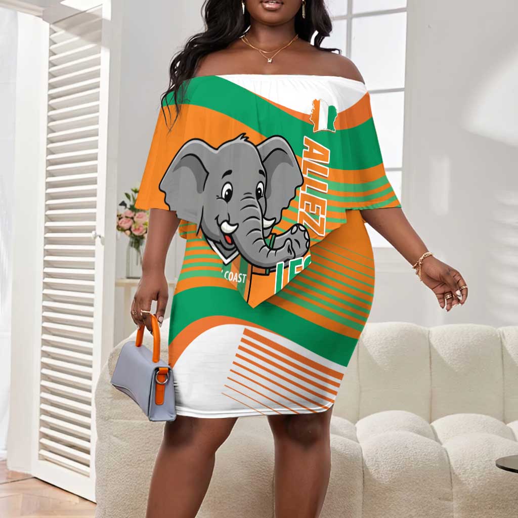 Custom Ivory Coast Football Off Shoulder Short Dress 2026 Allez Les Elephants Cute Mascot - Wonder Print Shop