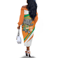 Custom Ivory Coast Football Off The Shoulder Long Sleeve Dress 2026 Allez Les Elephants Cute Mascot - Wonder Print Shop