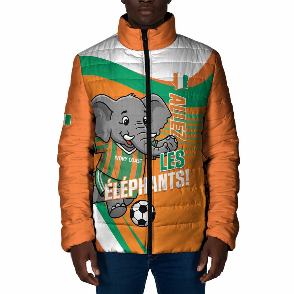 Custom Ivory Coast Football Padded Jacket 2026 Allez Les Elephants Cute Mascot - Wonder Print Shop