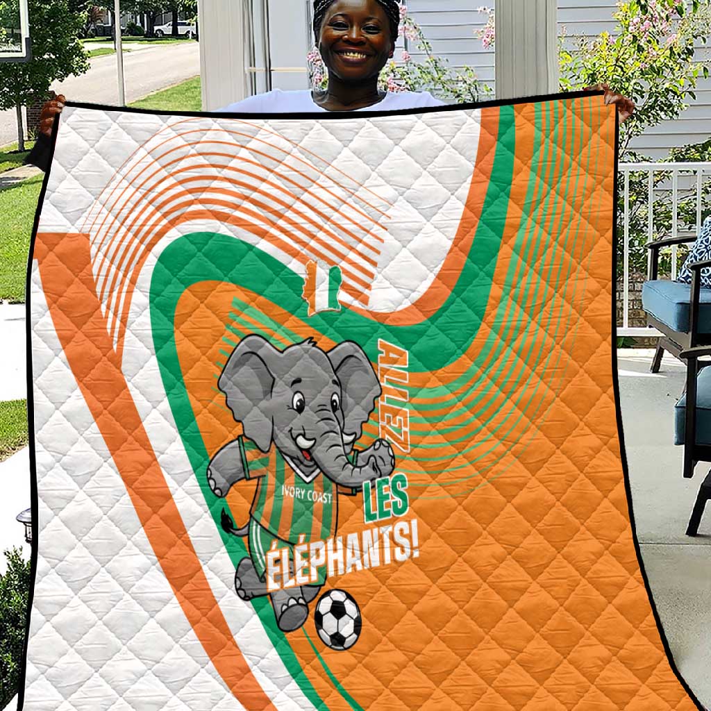 Ivory Coast Football Quilt 2026 Allez Les Elephants Cute Mascot - Wonder Print Shop