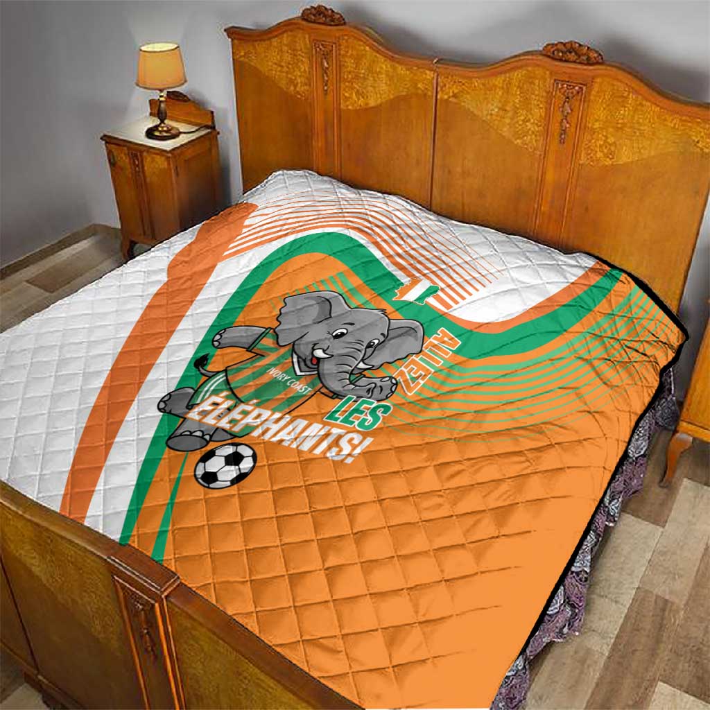 Ivory Coast Football Quilt 2026 Allez Les Elephants Cute Mascot - Wonder Print Shop