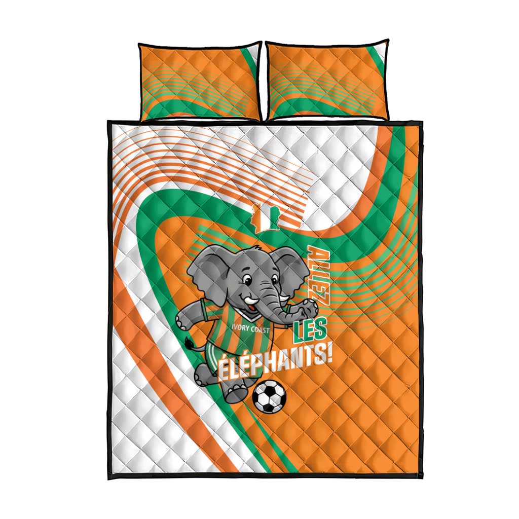 Ivory Coast Football Quilt Bed Set 2026 Allez Les Elephants Cute Mascot - Wonder Print Shop