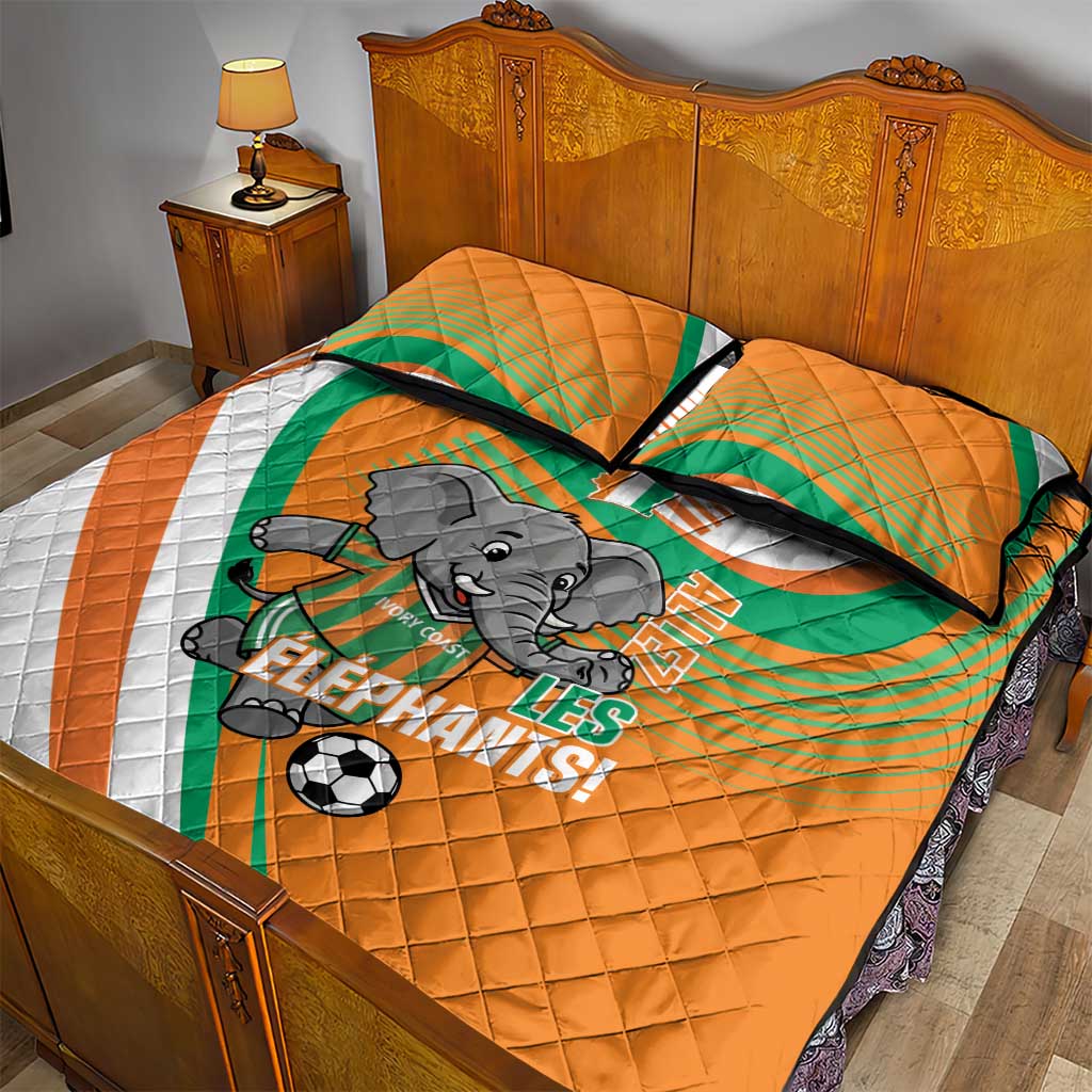 Ivory Coast Football Quilt Bed Set 2026 Allez Les Elephants Cute Mascot - Wonder Print Shop