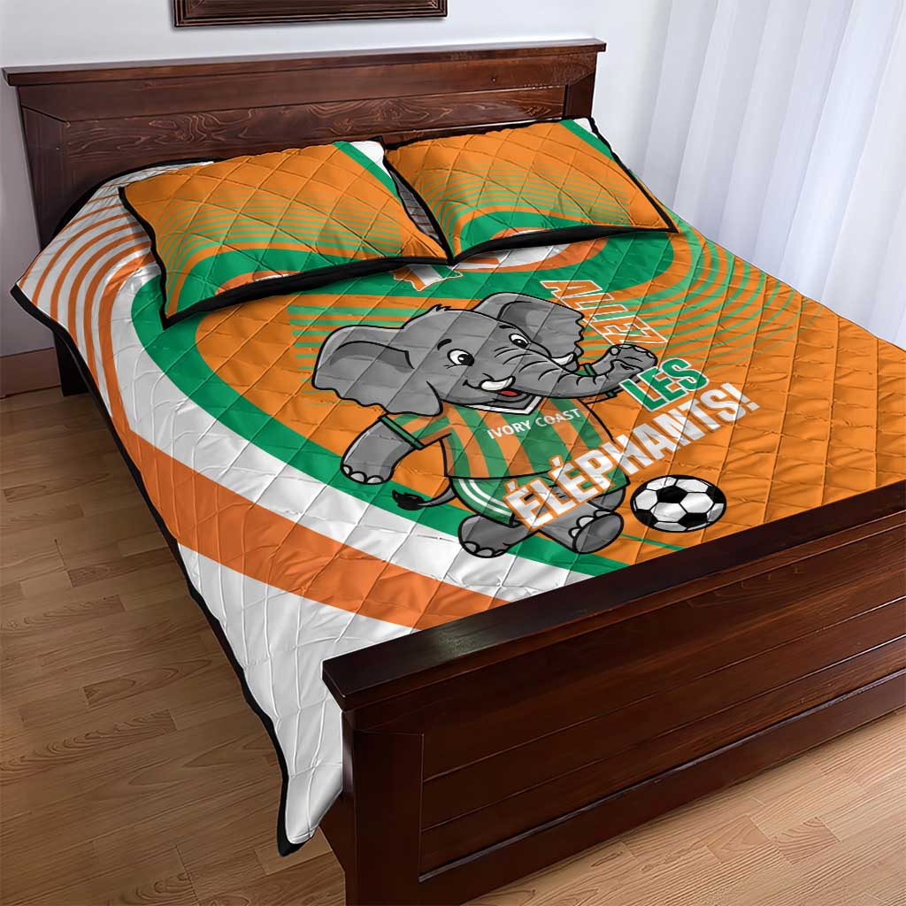 Ivory Coast Football Quilt Bed Set 2026 Allez Les Elephants Cute Mascot - Wonder Print Shop
