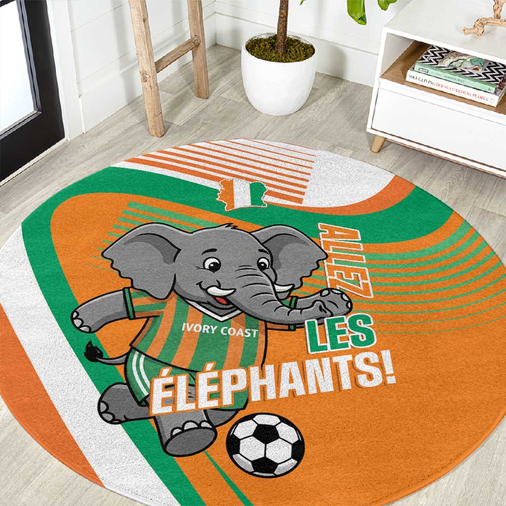 Ivory Coast Football Round Carpet 2026 Allez Les Elephants Cute Mascot - Wonder Print Shop