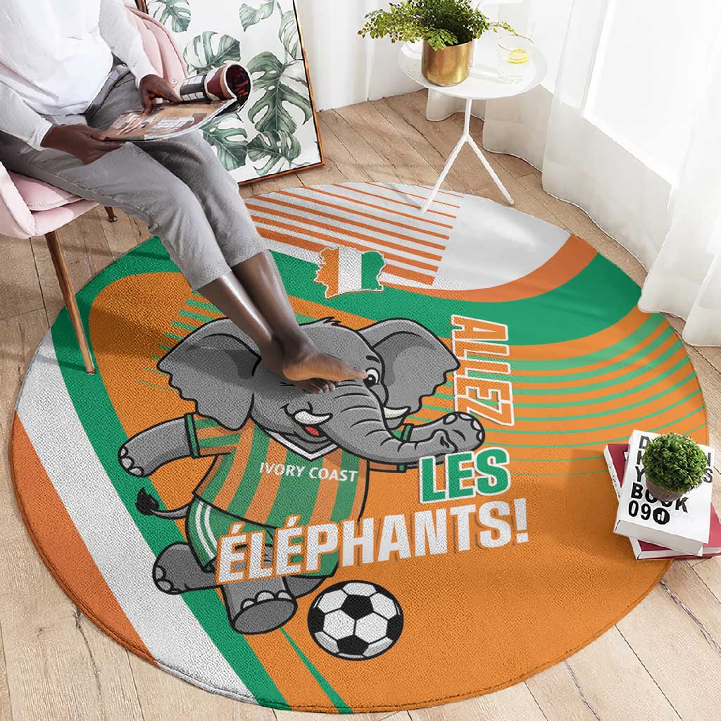 Ivory Coast Football Round Carpet 2026 Allez Les Elephants Cute Mascot - Wonder Print Shop