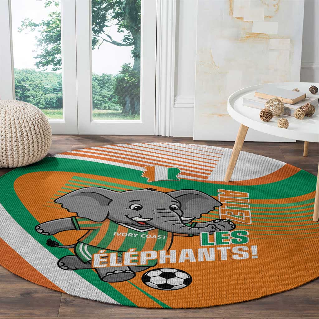 Ivory Coast Football Round Carpet 2026 Allez Les Elephants Cute Mascot - Wonder Print Shop