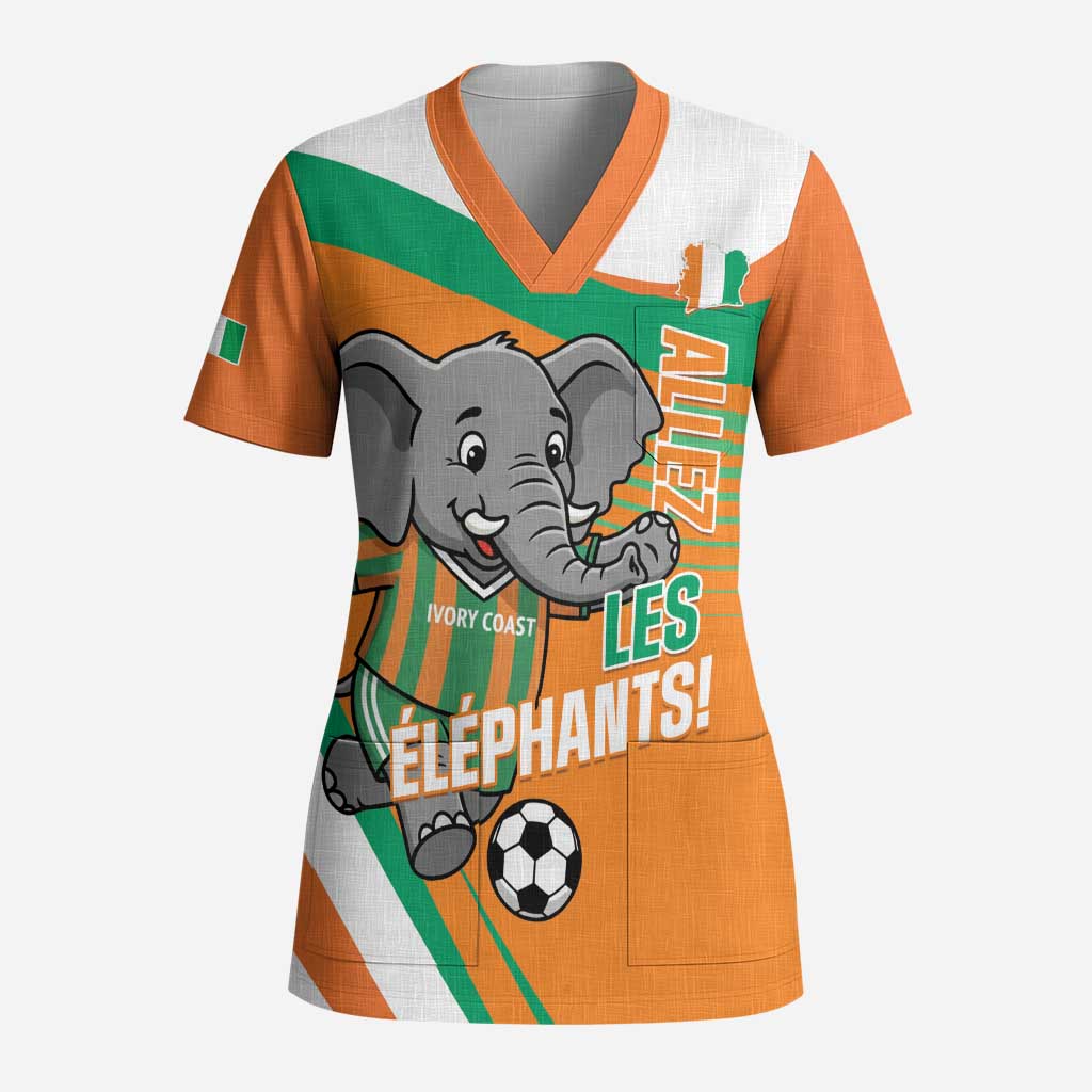 Custom Ivory Coast Football Scrub Top 2026 Allez Les Elephants Cute Mascot - Wonder Print Shop