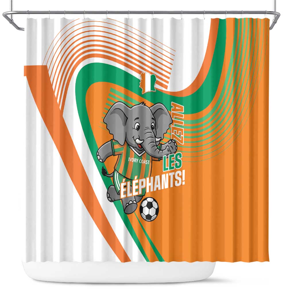 Ivory Coast Football Shower Curtain 2026 Allez Les Elephants Cute Mascot - Wonder Print Shop