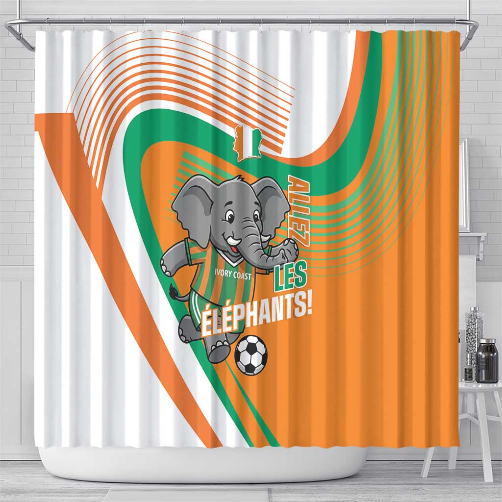 Ivory Coast Football Shower Curtain 2026 Allez Les Elephants Cute Mascot - Wonder Print Shop