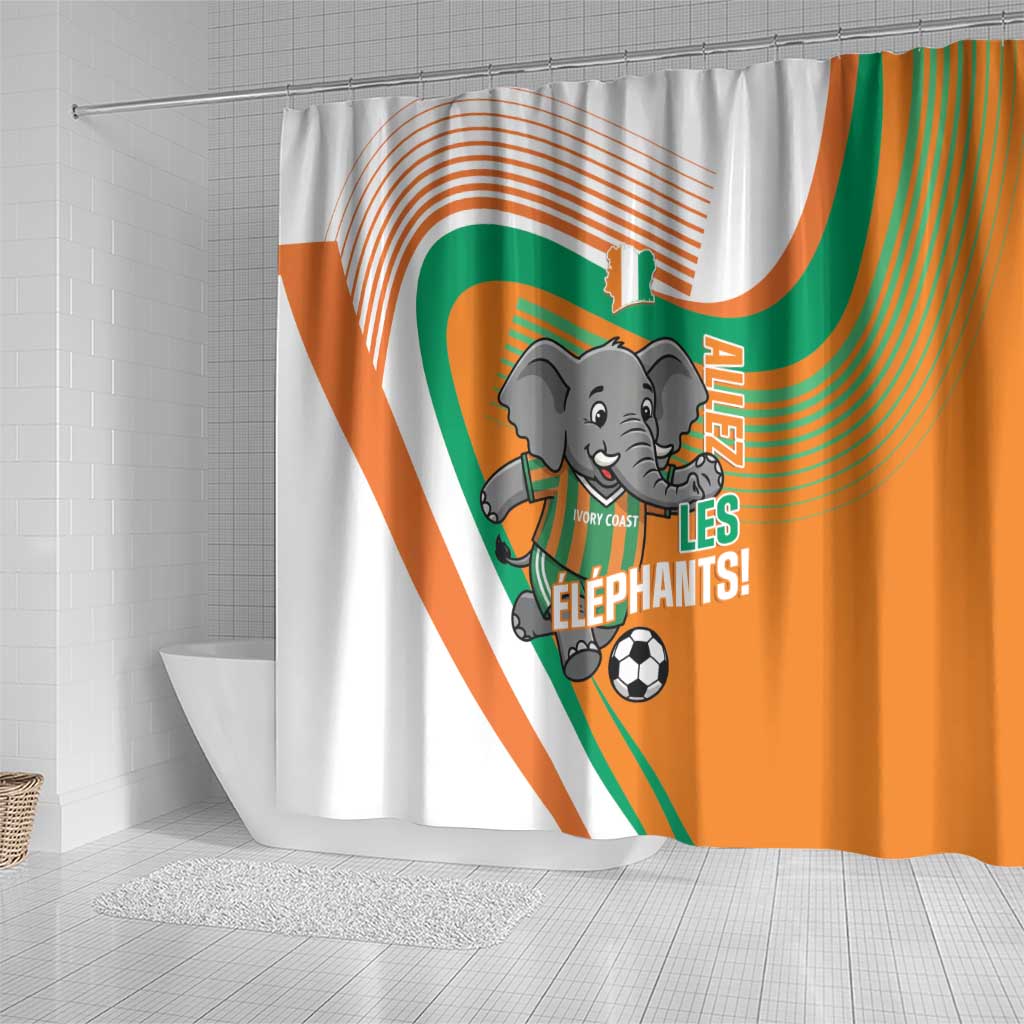 Ivory Coast Football Shower Curtain 2026 Allez Les Elephants Cute Mascot - Wonder Print Shop