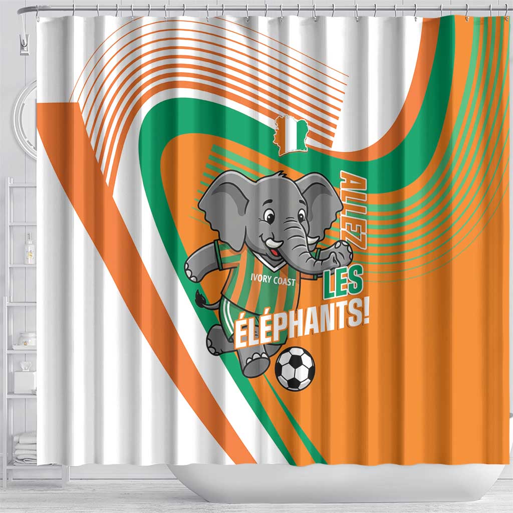 Ivory Coast Football Shower Curtain 2026 Allez Les Elephants Cute Mascot - Wonder Print Shop