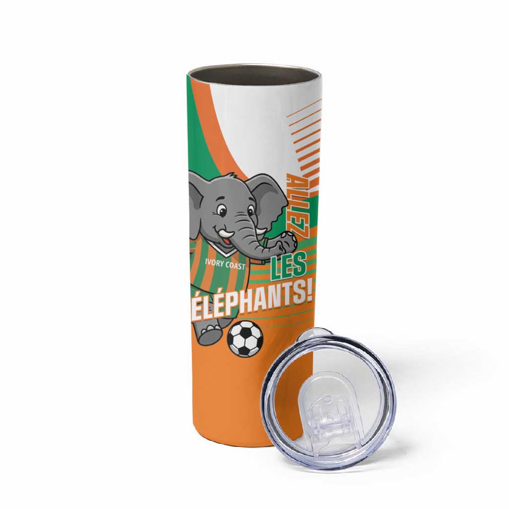 Custom Ivory Coast Football Skinny Tumbler 2026 Allez Les Elephants Cute Mascot - Wonder Print Shop