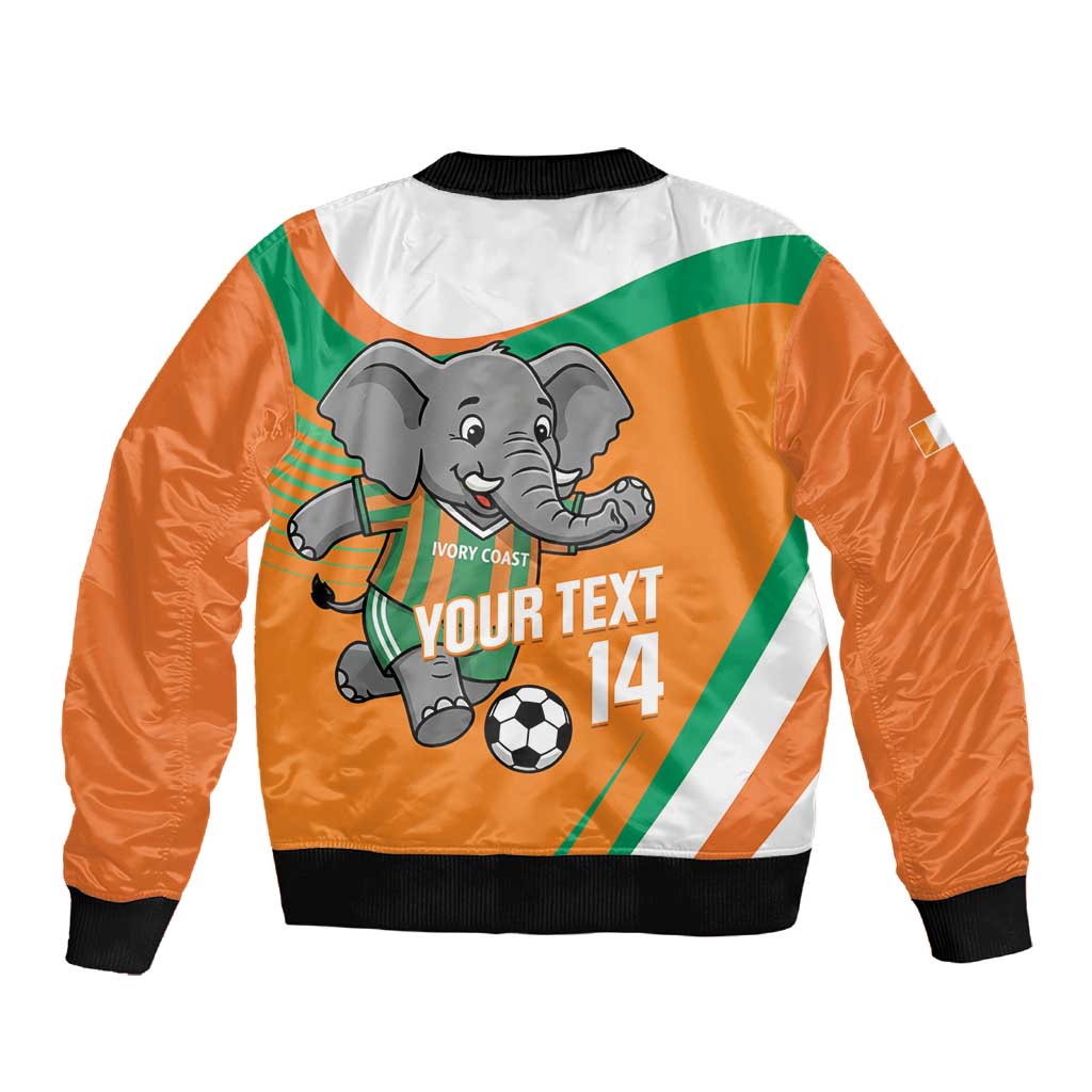 Custom Ivory Coast Football Sleeve Zip Bomber Jacket 2026 Allez Les Elephants Cute Mascot - Wonder Print Shop