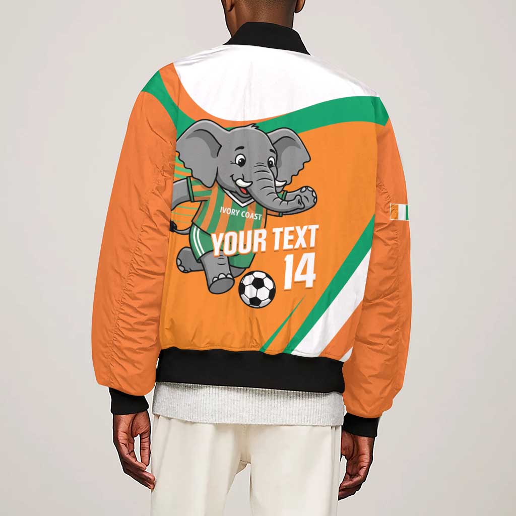 Custom Ivory Coast Football Sleeve Zip Bomber Jacket 2026 Allez Les Elephants Cute Mascot - Wonder Print Shop