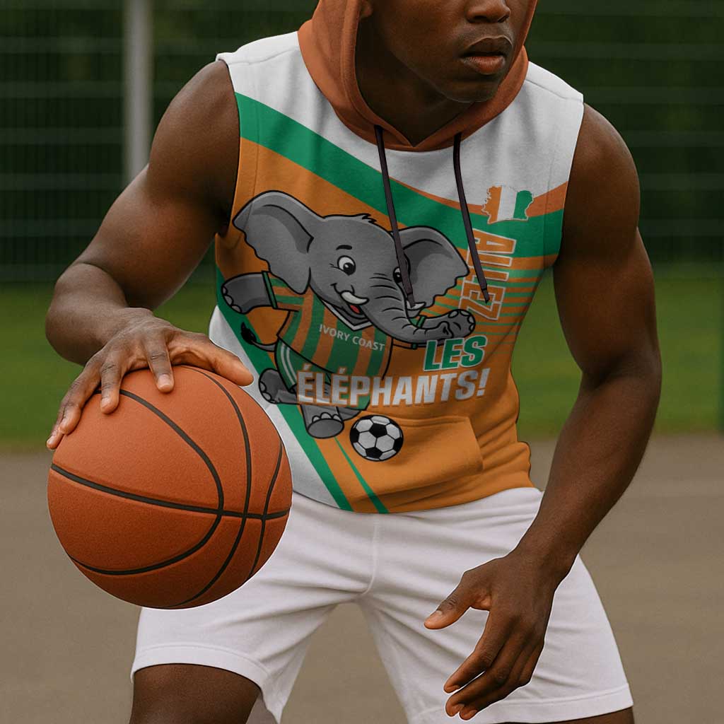 Custom Ivory Coast Football Sleeveless Hoodie 2026 Allez Les Elephants Cute Mascot - Wonder Print Shop