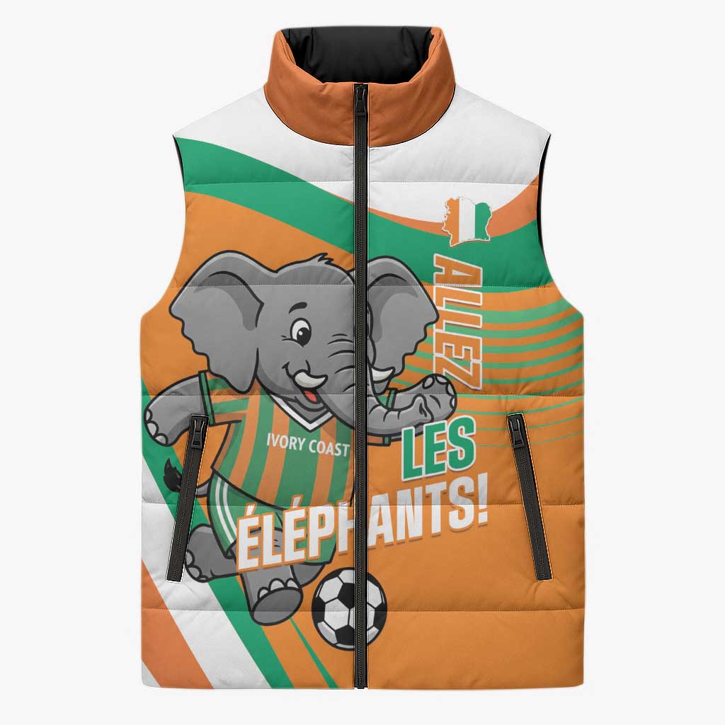 Custom Ivory Coast Football Sleeveless Puffer Jacket 2026 Allez Les Elephants Cute Mascot - Wonder Print Shop