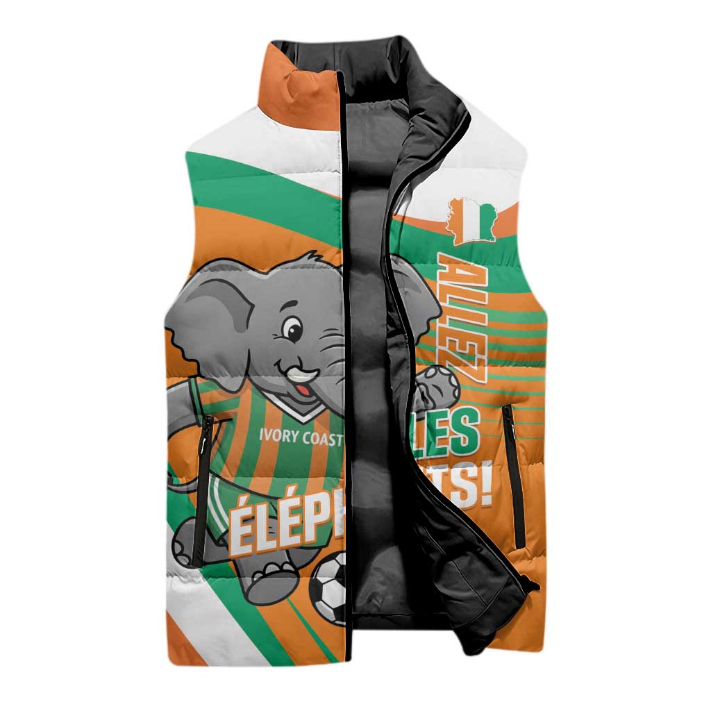 Custom Ivory Coast Football Sleeveless Puffer Jacket 2026 Allez Les Elephants Cute Mascot - Wonder Print Shop