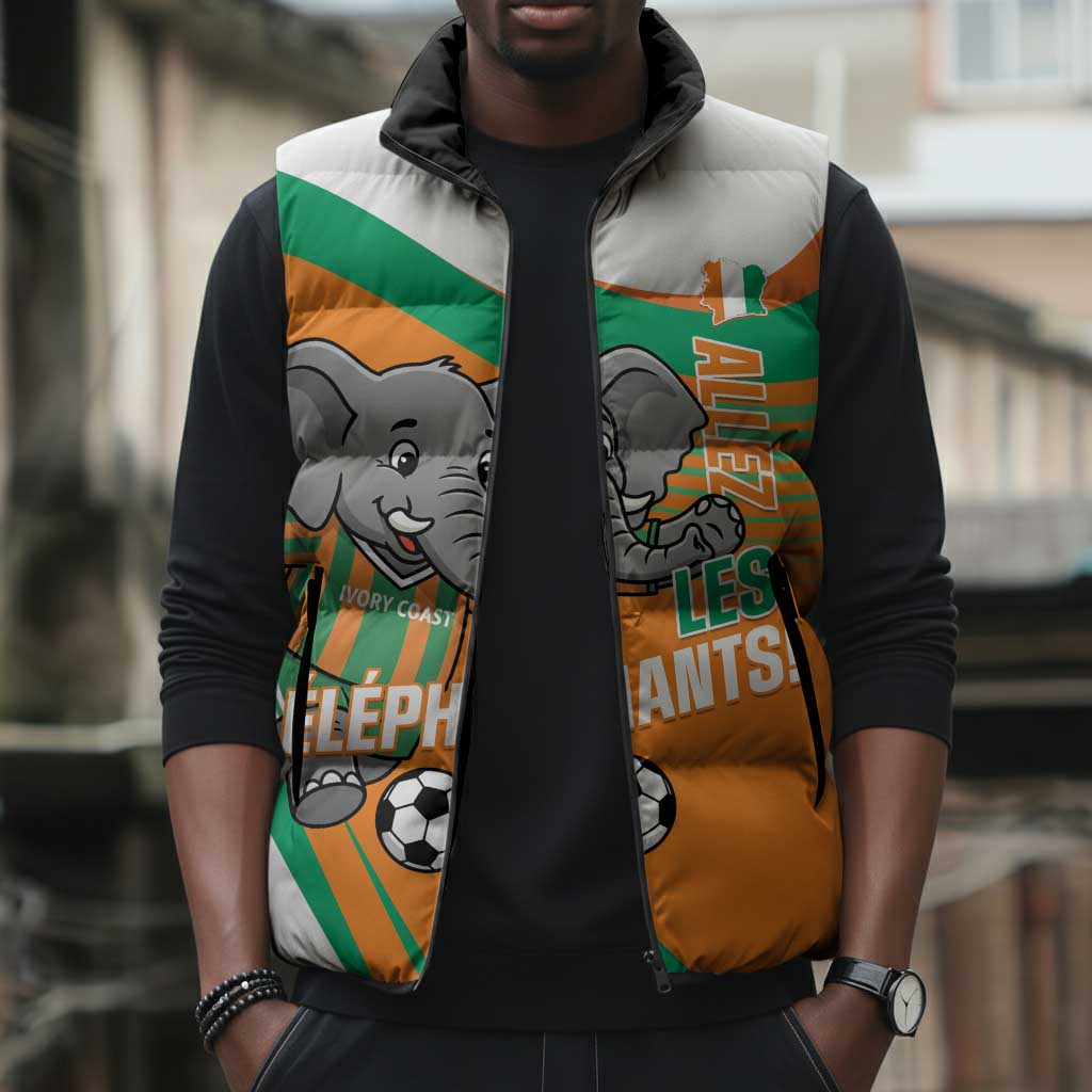 Custom Ivory Coast Football Sleeveless Puffer Jacket 2026 Allez Les Elephants Cute Mascot - Wonder Print Shop