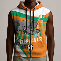 Custom Ivory Coast Football Sleeveless Zip Hoodie 2026 Allez Les Elephants Cute Mascot - Wonder Print Shop