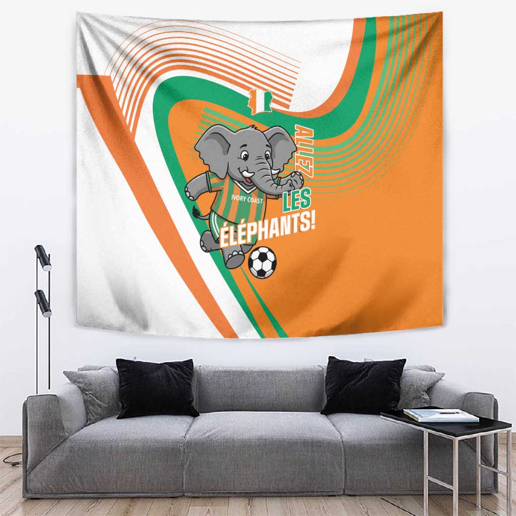 Ivory Coast Football Tapestry 2026 Allez Les Elephants Cute Mascot - Wonder Print Shop