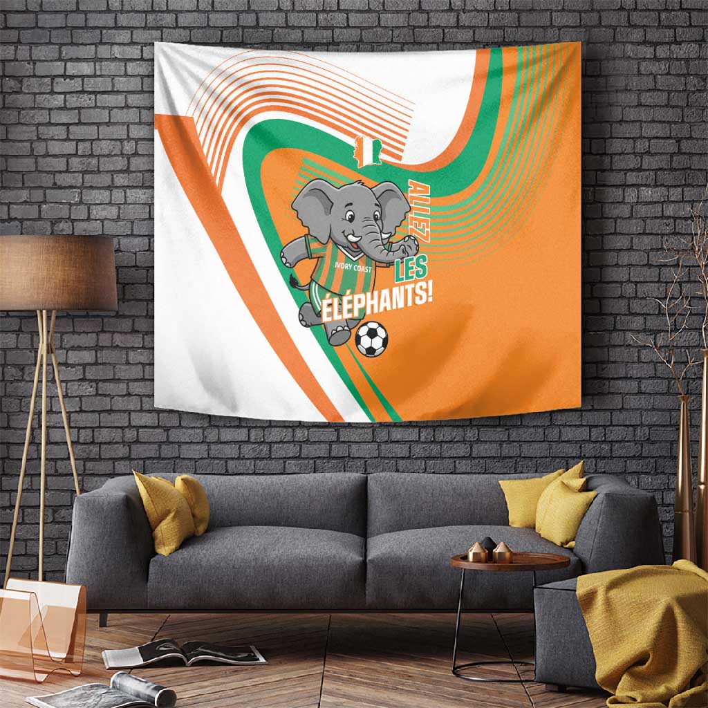 Ivory Coast Football Tapestry 2026 Allez Les Elephants Cute Mascot - Wonder Print Shop