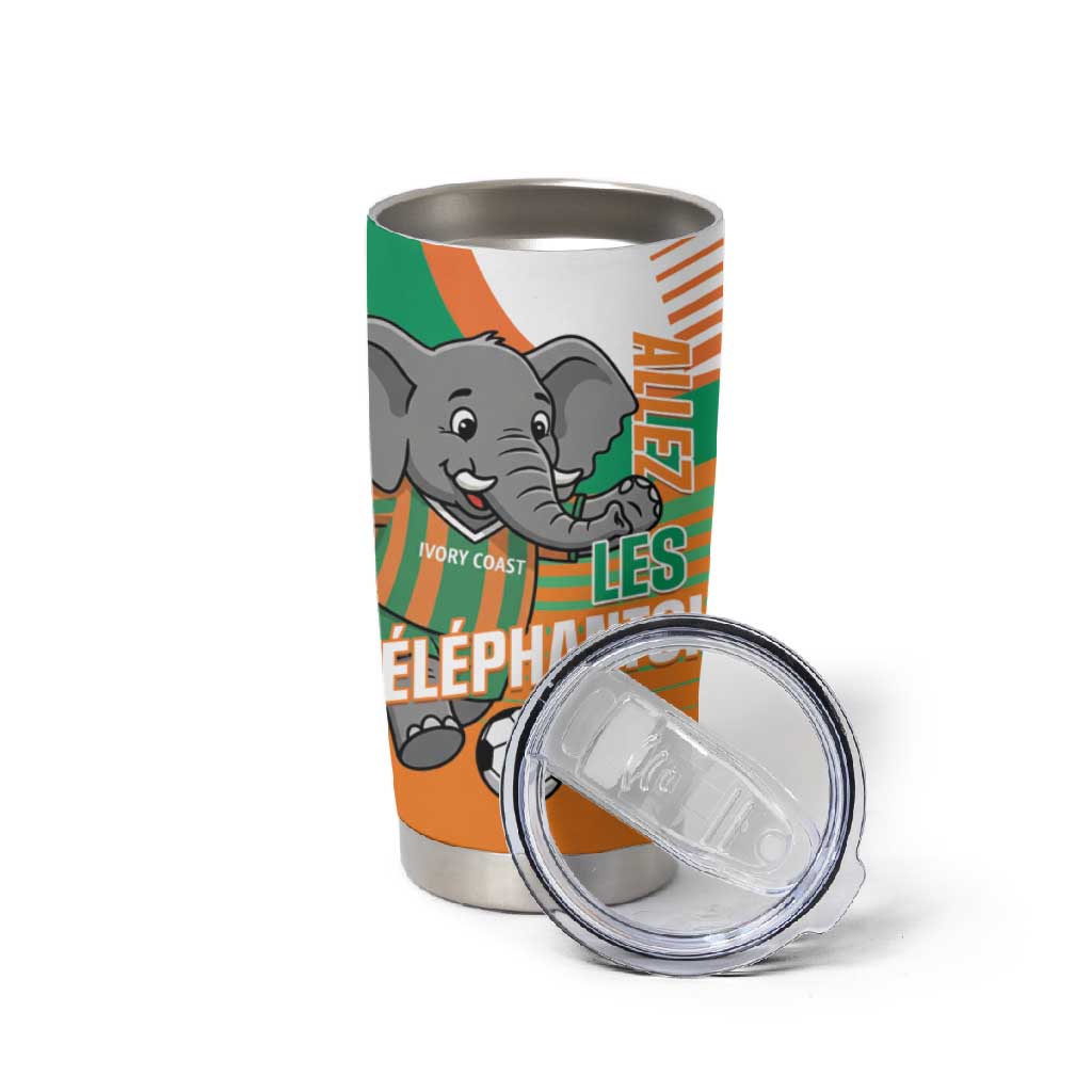 Custom Ivory Coast Football Tumbler Cup 2026 Allez Les Elephants Cute Mascot - Wonder Print Shop